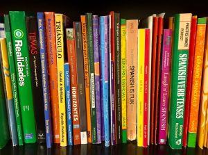 estantería llena de libros de distintos colores
