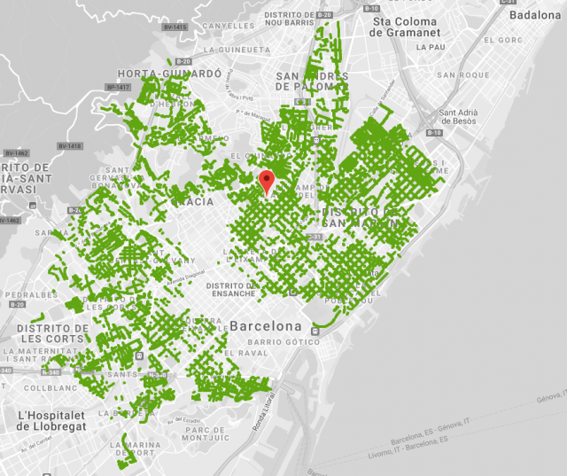 mapa de zona verde de barcelona