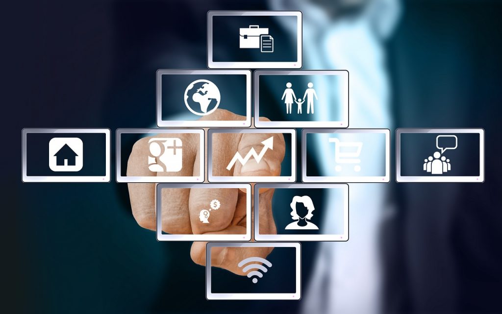 Imagen de una interfaz digital con símbolos relacionados con el hogar.