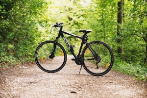 Bicicleta de montaña en el bosque.