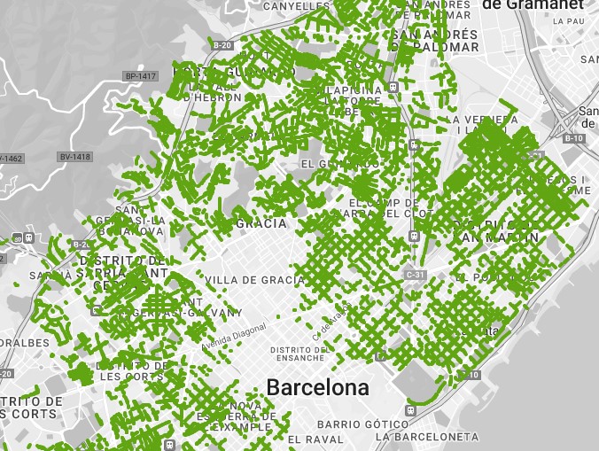 Mapa de Zona Verde en Barcelona